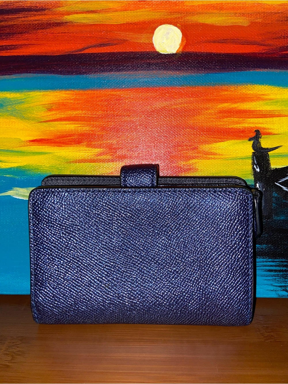 Coach Navy Textured Leather Snap Wallet with Gold Logo - Picture 2 of 9